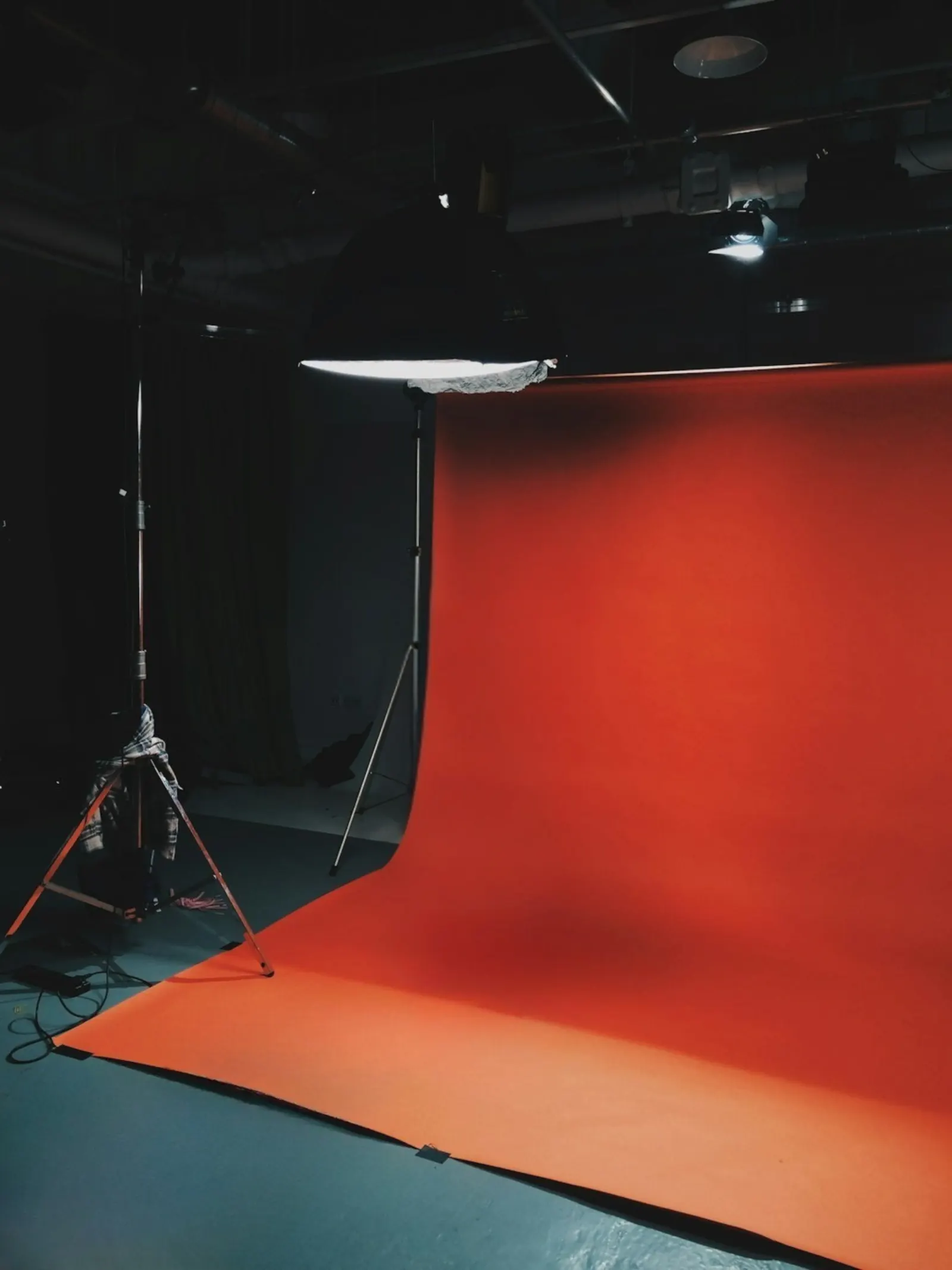 Red backdrop in a photo studio